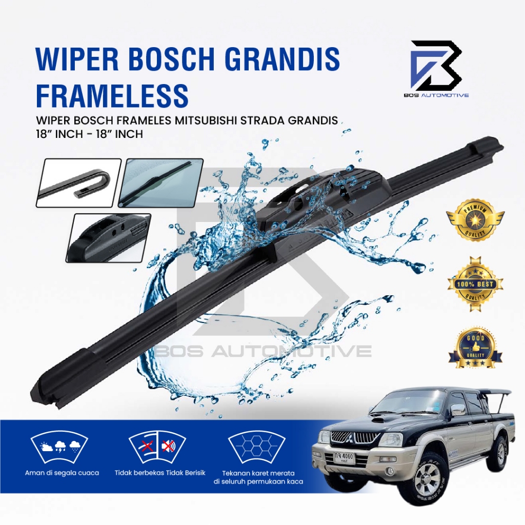 Wiper Blade BOSCH Clear Frameless Karet | Advantage Besi Kipas Kaca Depan Mobil MITSUBISHI STRADA GRANDIS Frame Hook 18" - 18" Inch Original - foto-variasi-2