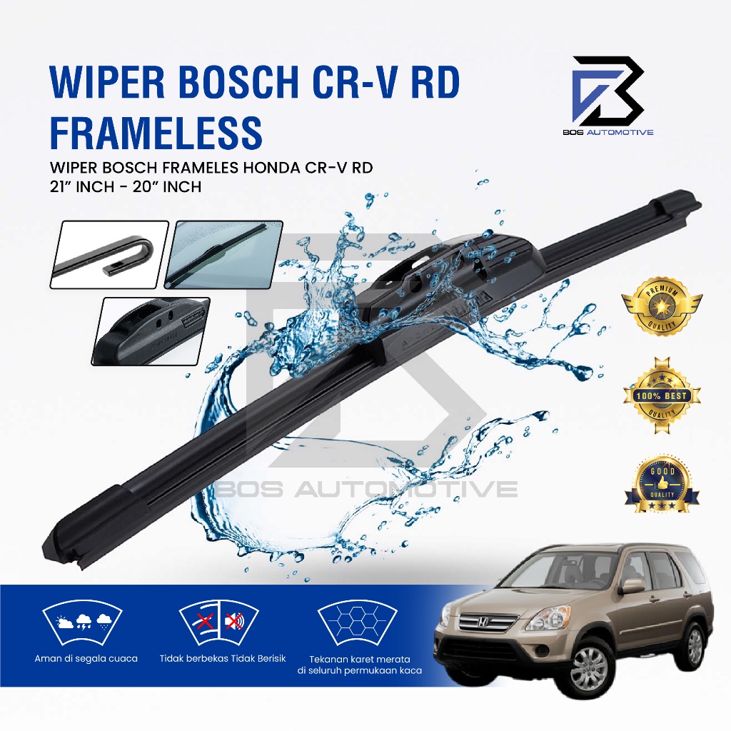 Wiper Blade Bosch Clear Frameless / Karet / Kipas Kaca Depan Mobil Mobil HONDA CRV RD / Frame Hook 21" - 20" Inch Original - foto-sampul