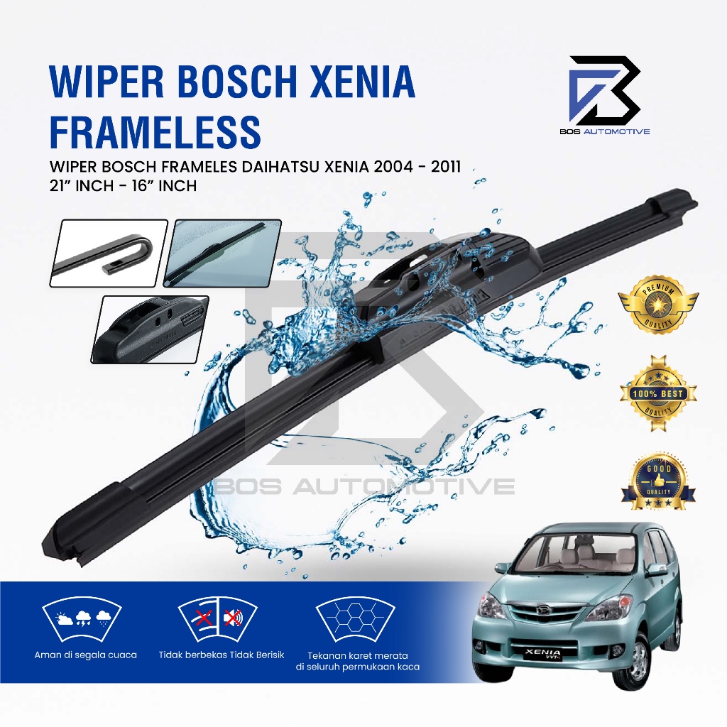 Wiper Blade BOSCH Clear Frameless Karet | Advantage Besi Kipas Kaca Depan Mobil DAIHATSU XENIA LAMA 2004 â€“ 2011 Frame Hook 21" - 16" Inch Original - foto-sampul