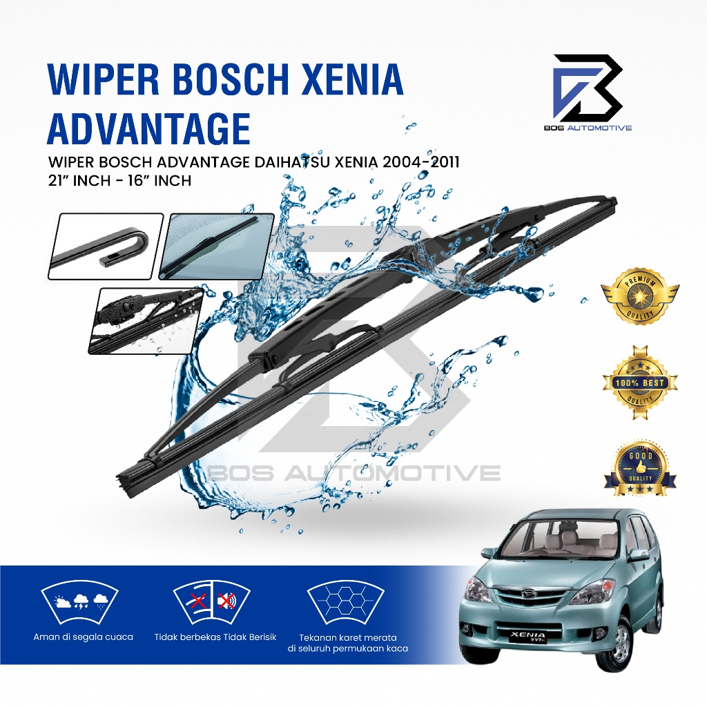Wiper Blade BOSCH Clear Frameless Karet | Advantage Besi Kipas Kaca Depan Mobil DAIHATSU XENIA LAMA 2004 â€“ 2011 Frame Hook 21" - 16" Inch Original - foto-variasi-1