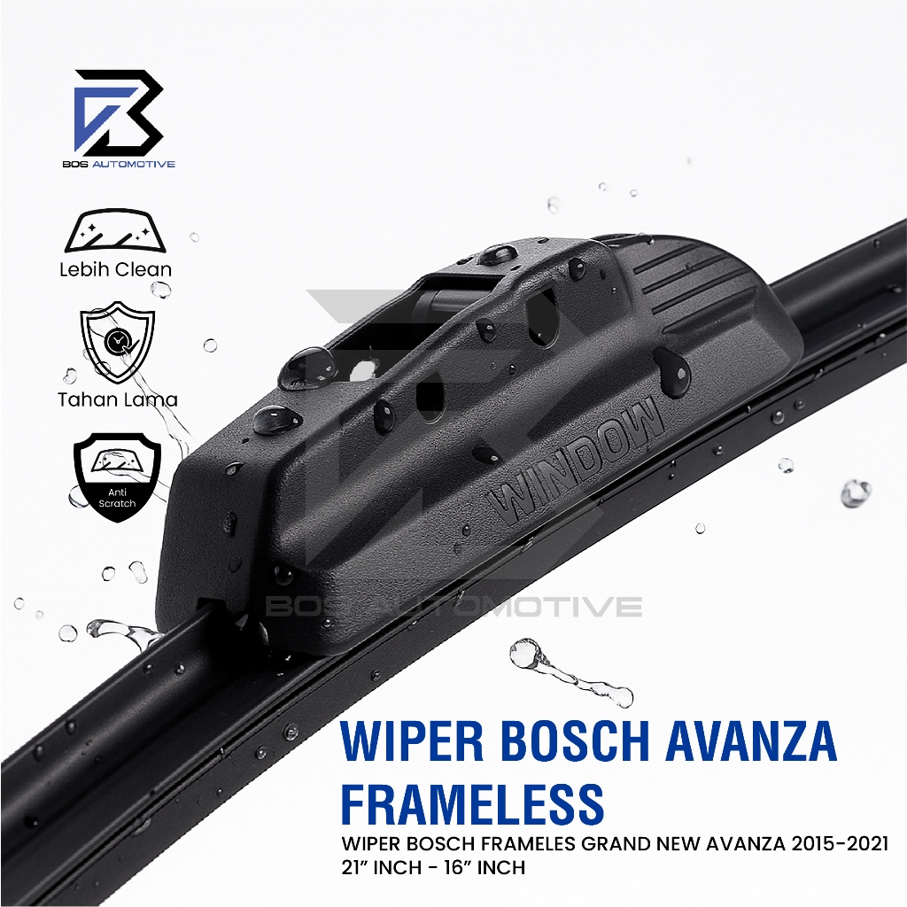 Wiper Blade Bosch Clear Frameless Karet Kipas Kaca Depan Mobil TOYOTA GRAND NEW AVANZA - DAIHATSU GREAT NEW XENIA 2015 - 2021 Frame Hook 21" - 16" Inch Original - foto-produk-1