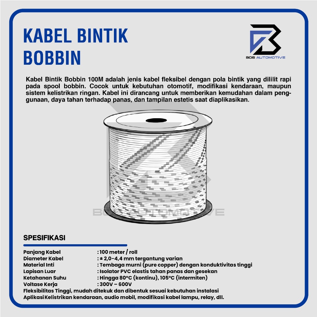 Kabel Bintik AVSS 1.5MM x 100M Kabel Otomotif Body Mobil Motor Serabut Tembaga (BOBIN) - foto-produk-2