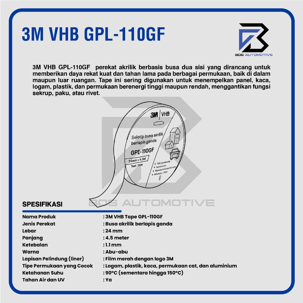 3M VHB Double Tape Automotive 4900 Tape Busa Lem Bolak Balik 12MM | 24MM x  4.5M Original - foto-produk-2