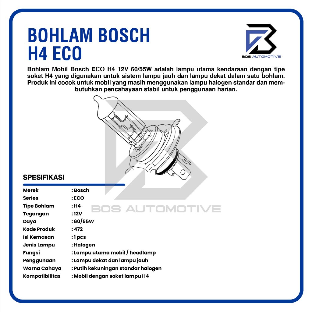 BOHLAM LAMPU MOBIL HALOGEN BOSCH H4 12V 60/55W ORIGINAL - foto-produk-2