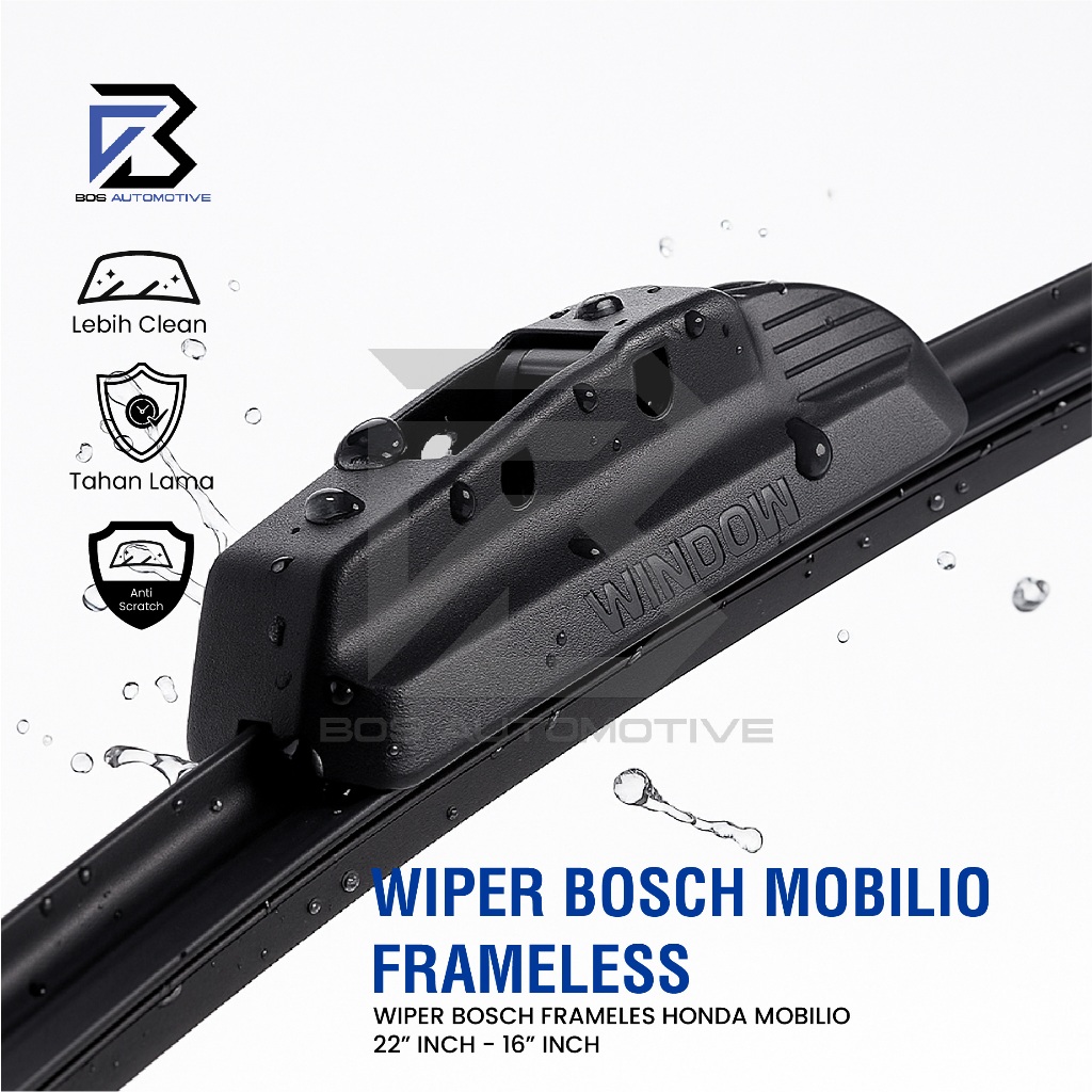 Wiper Blade BOSCH Clear Frameless Karet Kipas Kaca Depan Mobil HONDA MOBILIO Frame Hook 22" - 16" Inch Original - foto-produk-1