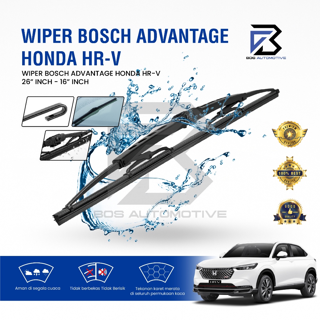 Wiper Blade BOSCH Clear Frameless Karet Kipas Kaca Depan Mobil Mobil HONDA HRV Frame Hook 26" â€“ 16â€ Inch Original - foto-variasi-1
