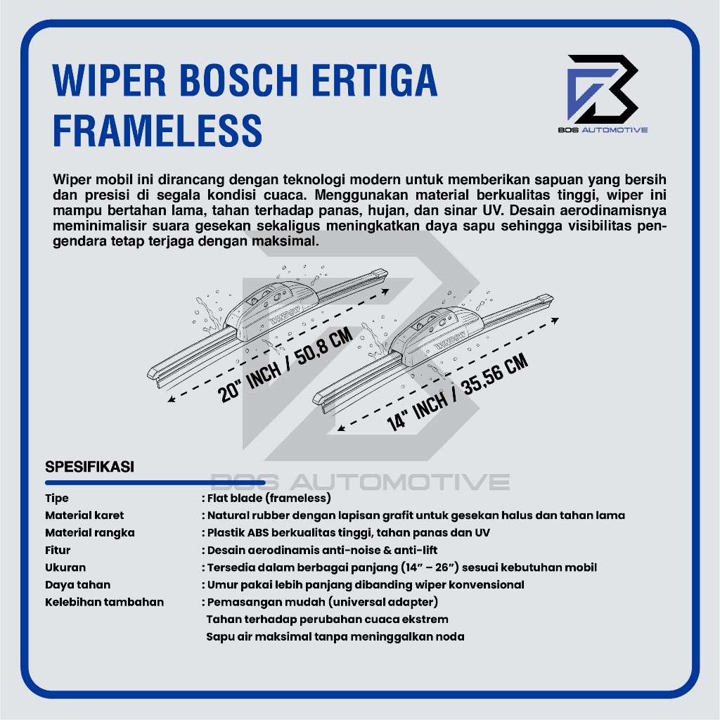 Wiper Blade BOSCH Clear Frameless Karet Kipas Kaca Depan Mobil SUZUKI ERTIGA LAMA Frame Hook 21" - 14" Inch Original - foto-produk-2
