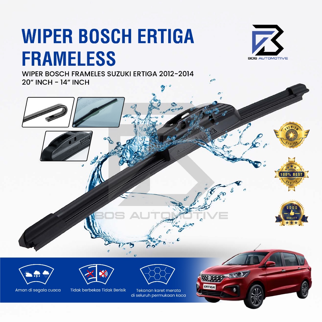 Wiper Blade BOSCH Clear Frameless Karet Kipas Kaca Depan Mobil SUZUKI ERTIGA LAMA Frame Hook 21" - 14" Inch Original - foto-sampul