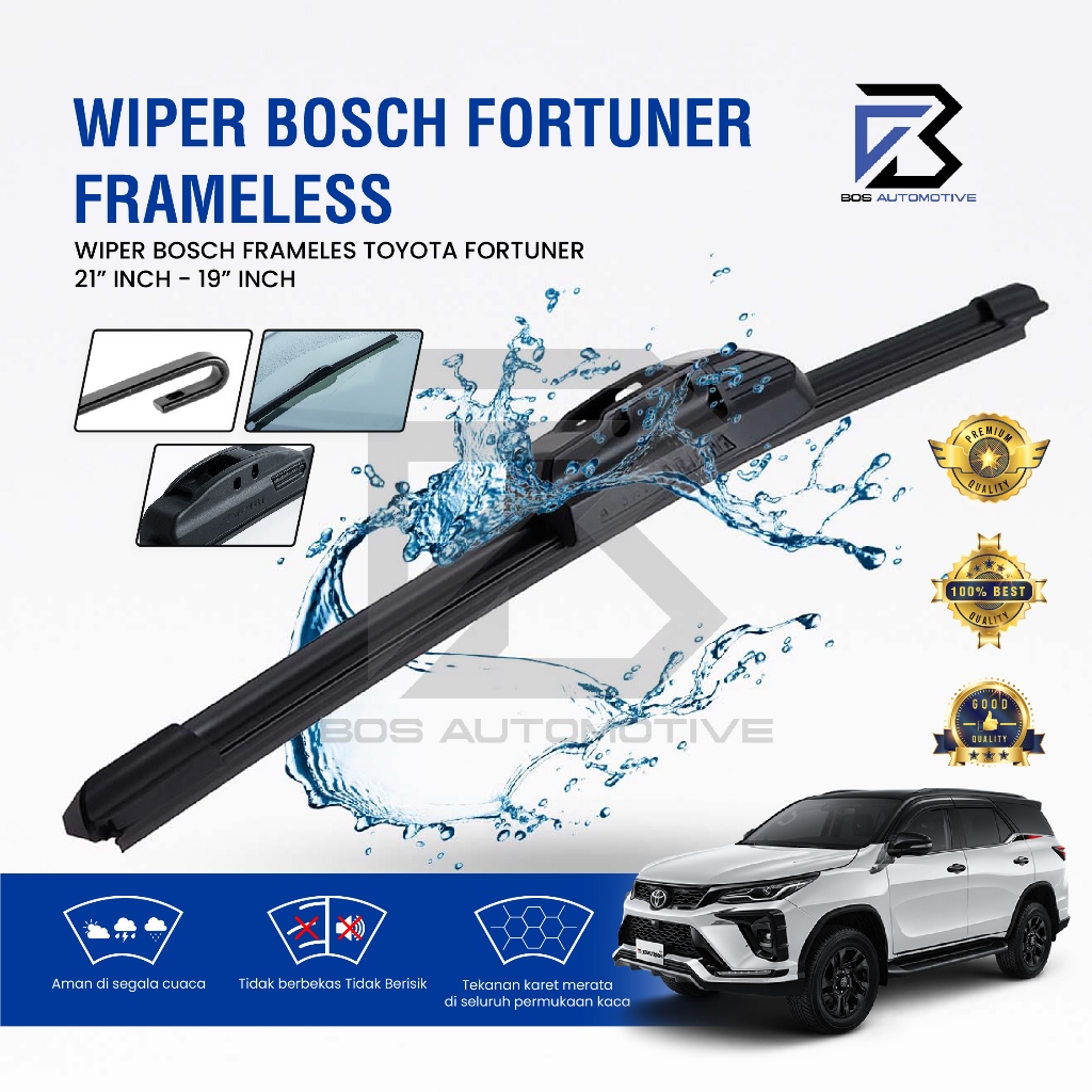 Wiper Blade BOSCH Clear Frameless Karet | Advantage Besi Kipas Kaca Depan Mobil TOYOTA FORTUNER 2005 - 2015 Frame Hook 21" - 19" Inch Original - foto-variasi-2