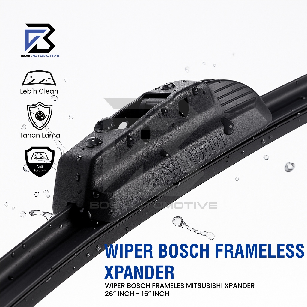 Wiper Blade BOSCH Clear Frameless Karet | Advantage Besi Kipas Kaca Depan Mobil MITSUBISHI XPANDER Frame Hook 26" - 16" Inch Original - foto-produk-1