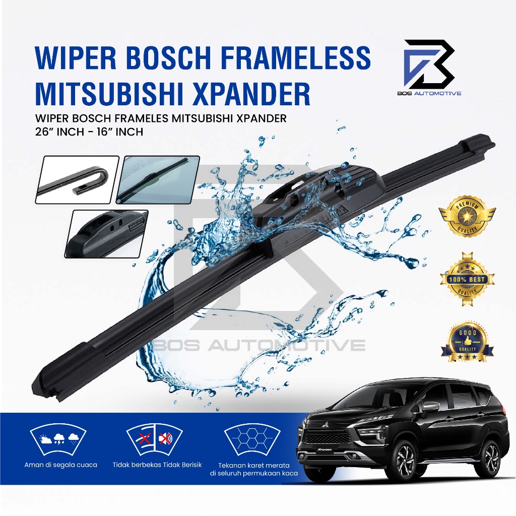 Wiper Blade BOSCH Clear Frameless Karet | Advantage Besi Kipas Kaca Depan Mobil MITSUBISHI XPANDER Frame Hook 26" - 16" Inch Original - foto-sampul