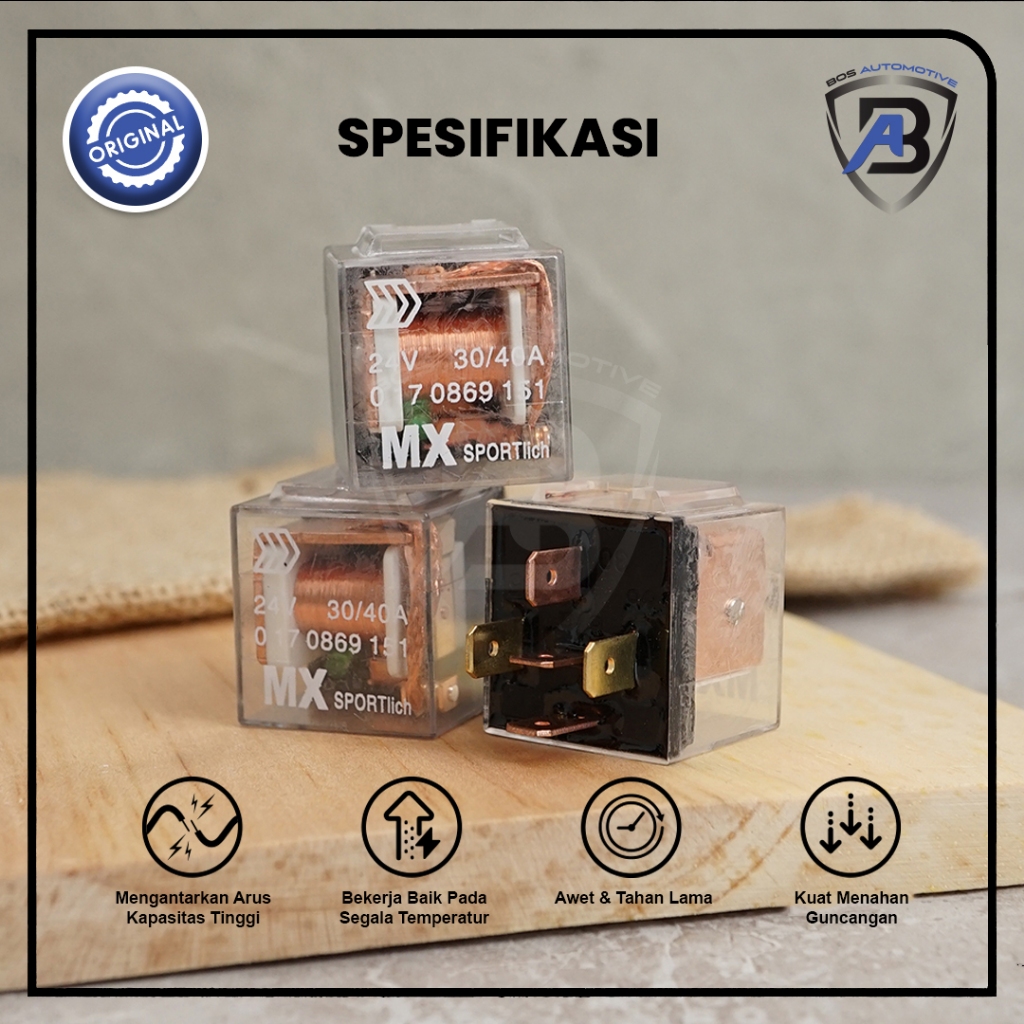 Relay MX Sportlich Transparan Kaki 5 Pin 87a Pemutus Arus 24v 30 Ampere 40 Ampere Mobil Truk Bus Original - foto-produk-1