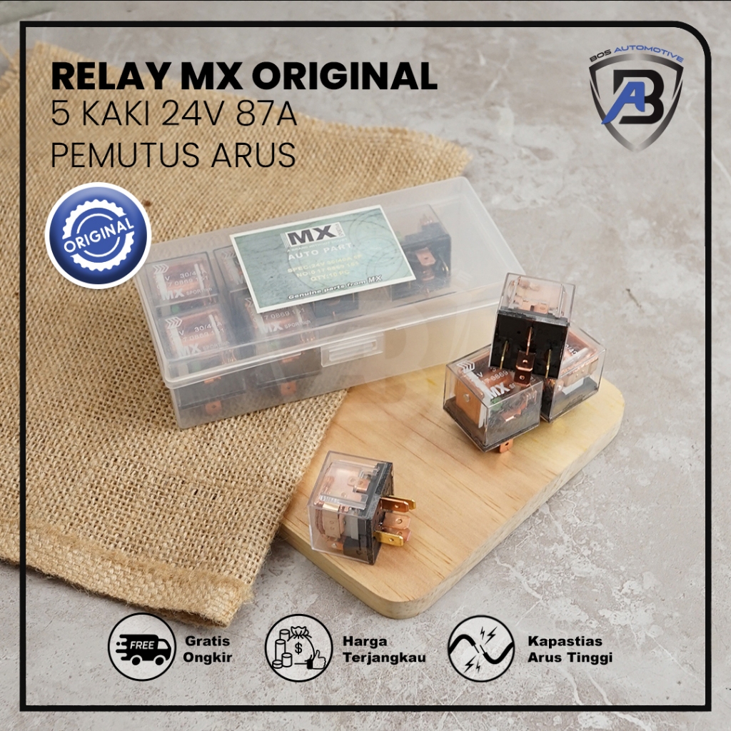 Relay MX Sportlich Transparan Kaki 5 Pin 87a Pemutus Arus 24v 30 Ampere 40 Ampere Mobil Truk Bus Original - foto-sampul