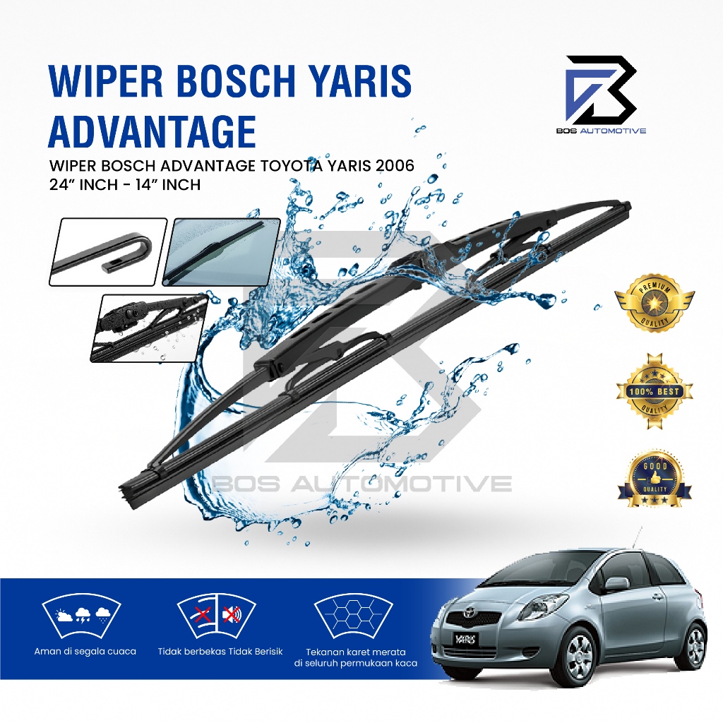 Wiper Blade BOSCH Clear Frameless Karet Kipas Kaca Depan Mobil TOYOTA YARIS Frame Hook 24" - 14" Inch Original - foto-variasi-1