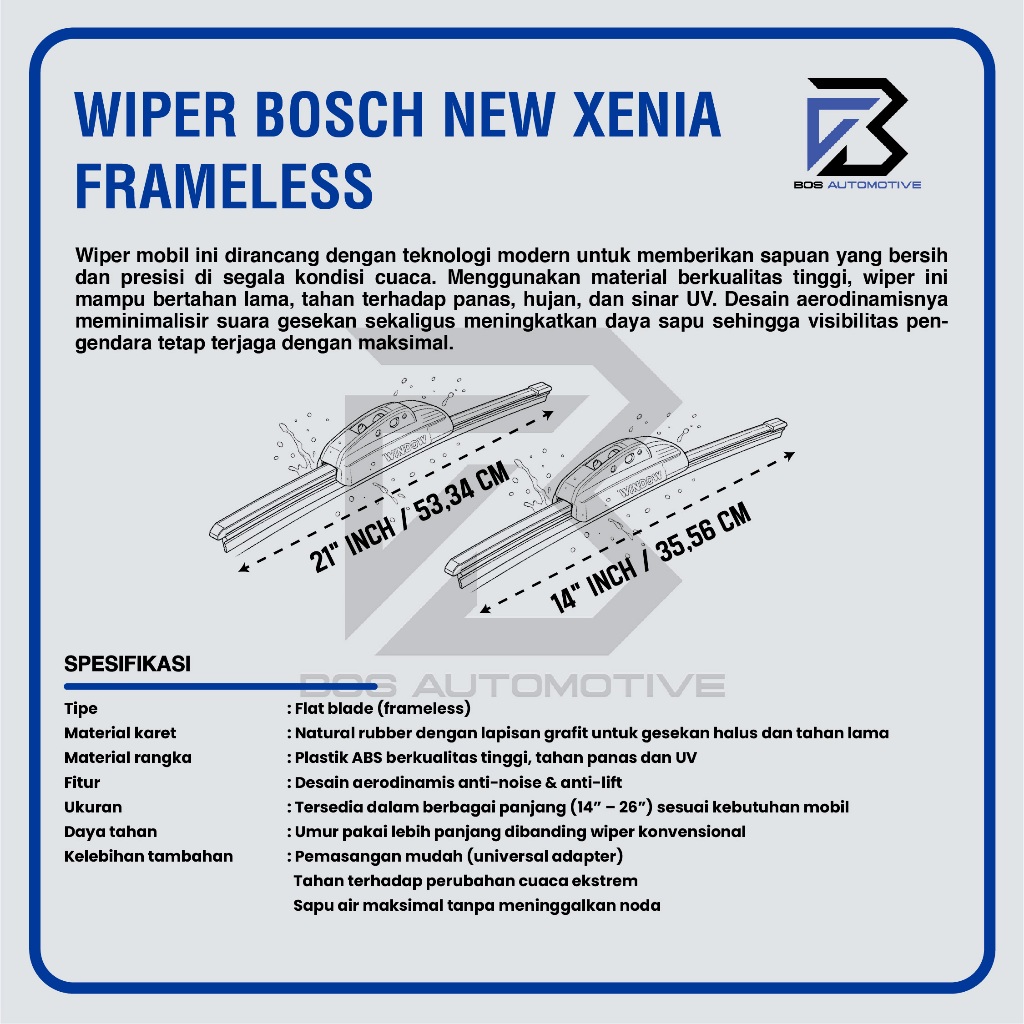 Wiper Blade BOSCH Clear Frameless Karet | Advantage Besi Kipas Kaca Depan Mobil DAIHATSU ALL NEW XENIA Frame Hook 21" â€“ 14â€ Inch Original - foto-produk-2