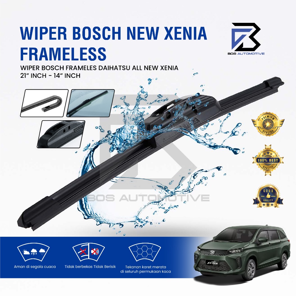 Wiper Blade BOSCH Clear Frameless Karet | Advantage Besi Kipas Kaca Depan Mobil DAIHATSU ALL NEW XENIA Frame Hook 21" â€“ 14â€ Inch Original - foto-variasi-2