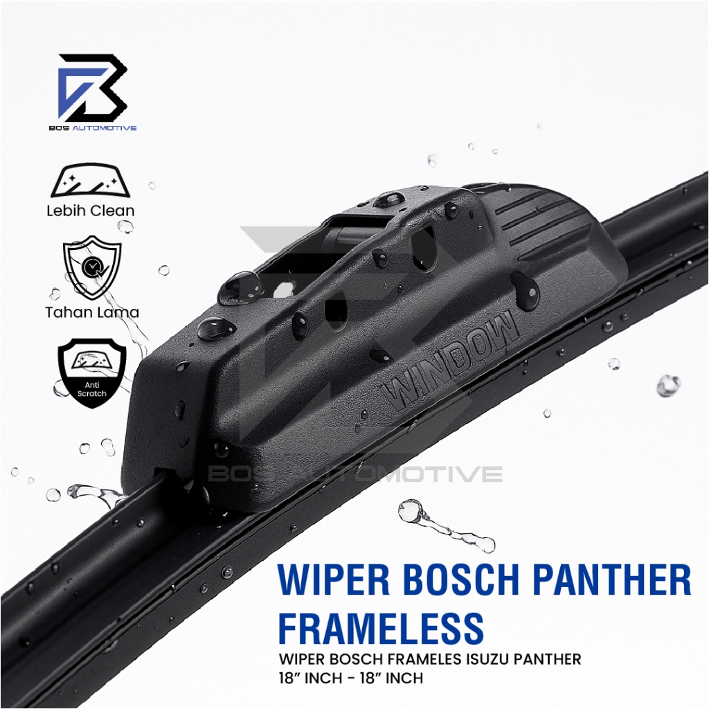 Wiper Blade BOSCH Clear Frameless Karet | Advantage Besi Kipas Kaca Depan Mobil ISUZU PANTHER Frame Hook 18" - 18" Inch Original - foto-produk-1