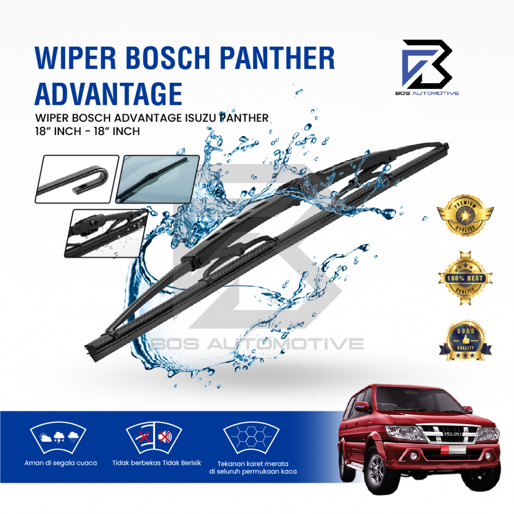 Wiper Blade BOSCH Clear Frameless Karet | Advantage Besi Kipas Kaca Depan Mobil ISUZU PANTHER Frame Hook 18" - 18" Inch Original - foto-variasi-1