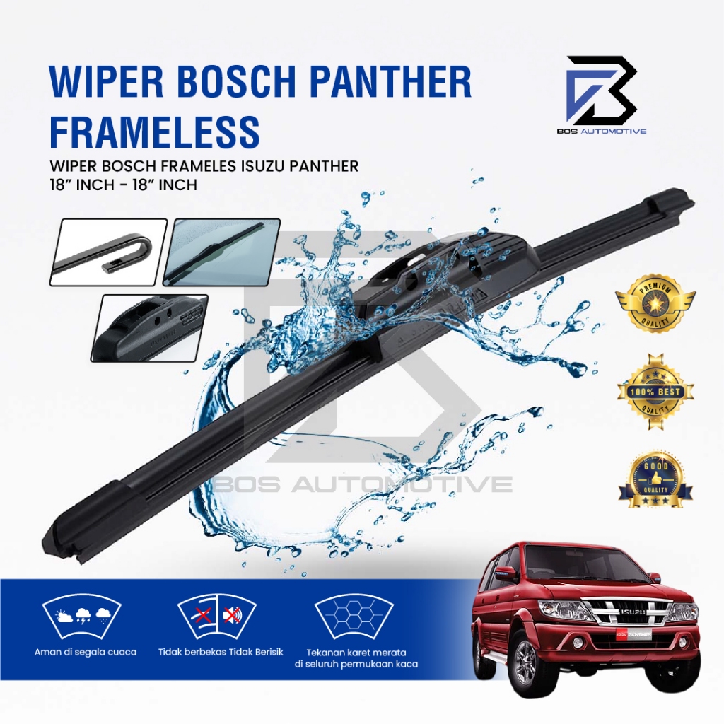 Wiper Blade BOSCH Clear Frameless Karet | Advantage Besi Kipas Kaca Depan Mobil ISUZU PANTHER Frame Hook 18" - 18" Inch Original - foto-variasi-2