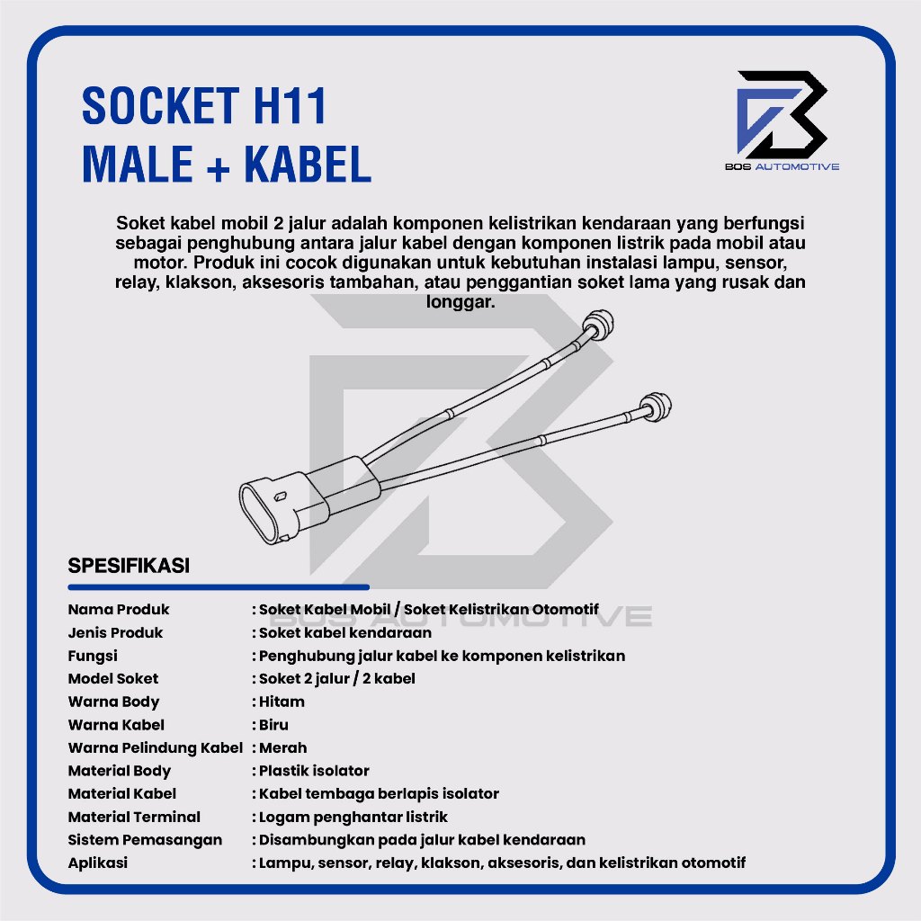 Socket Cable Foglamp / Soket Kabel Cowok / Male Lampu Kabut Tembak Mobil H11 / H16 / H8 / HB3 - foto-produk-2