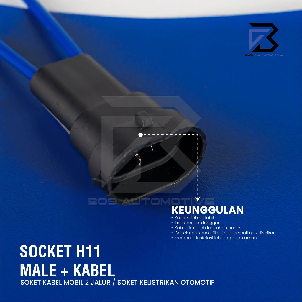 Socket Cable Foglamp / Soket Kabel Cowok / Male Lampu Kabut Tembak Mobil H11 / H16 / H8 / HB3 - foto-produk-3