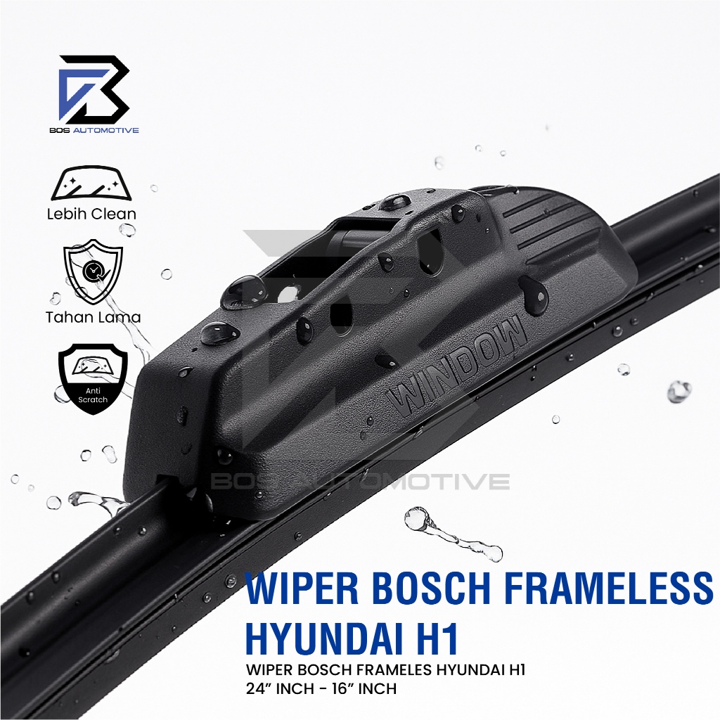 Wiper Blade Bosch Clear Frameless / Karet / Kipas Kaca Depan Mobil Mobil HYUNDAI H1 / Frame Hook 24" â€“ 16â€ Inch Original - foto-produk-1