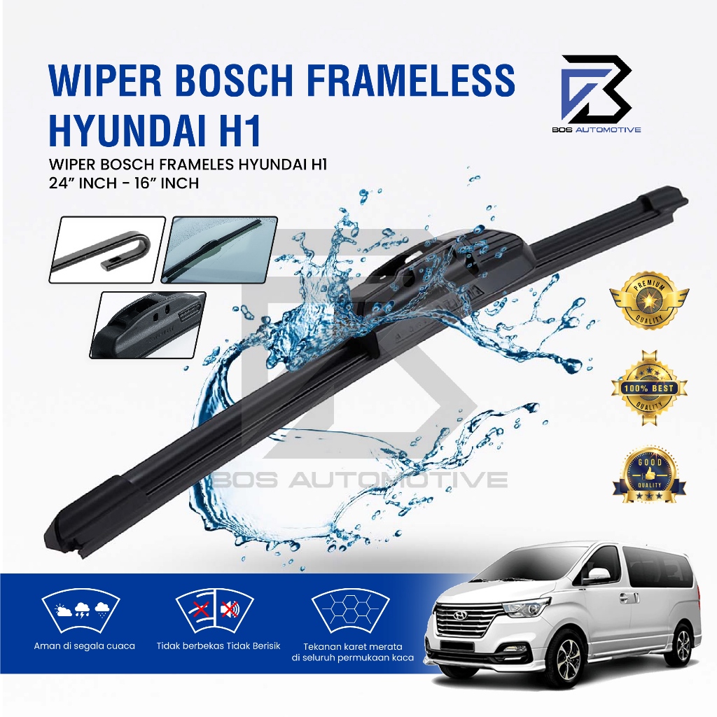 Wiper Blade Bosch Clear Frameless / Karet / Kipas Kaca Depan Mobil Mobil HYUNDAI H1 / Frame Hook 24" â€“ 16â€ Inch Original - foto-sampul