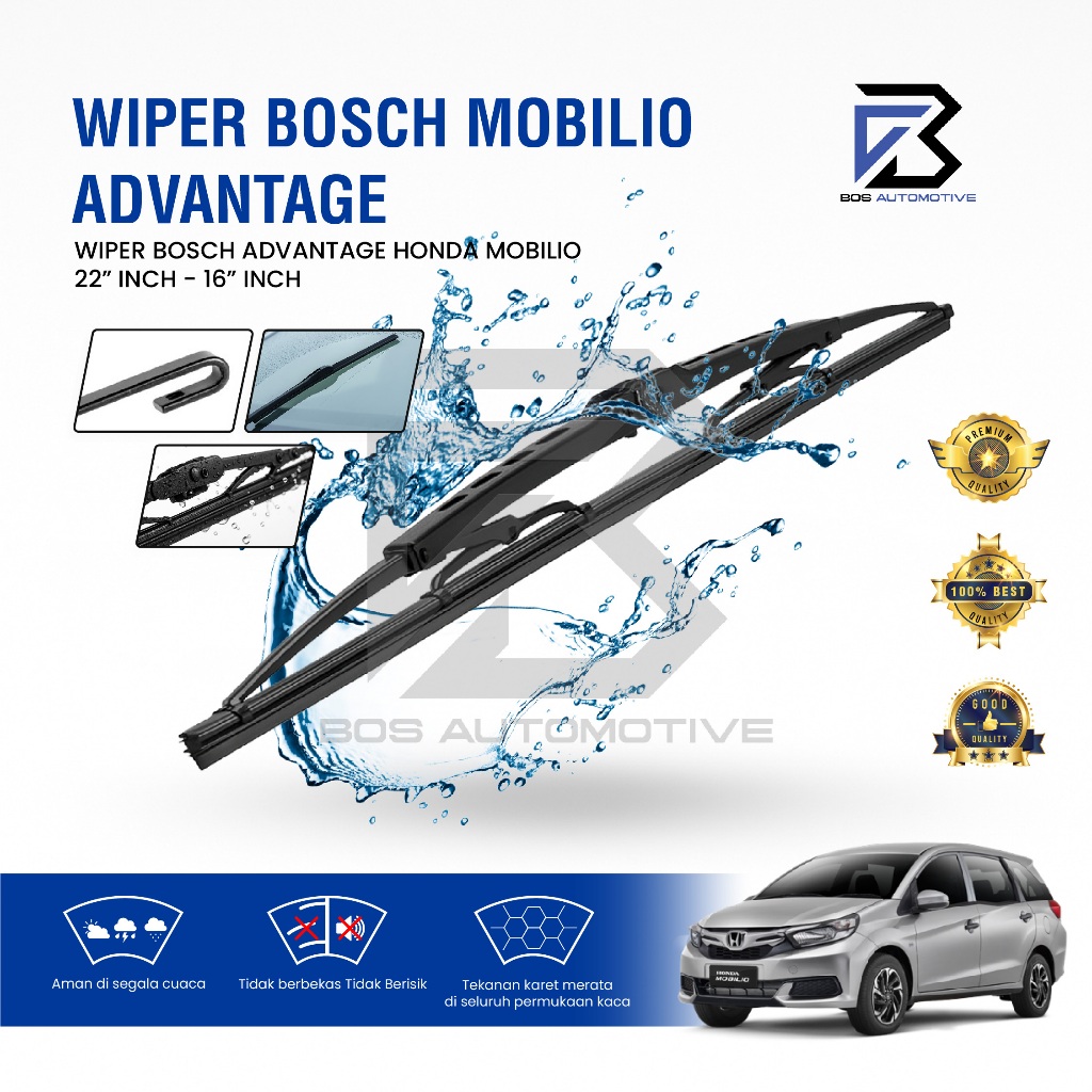 Wiper Blade BOSCH Advantage Besi Kipas Kaca Depan Mobil HONDA MOBILIO Frame Hook 22" - 16" Inch Original - foto-sampul
