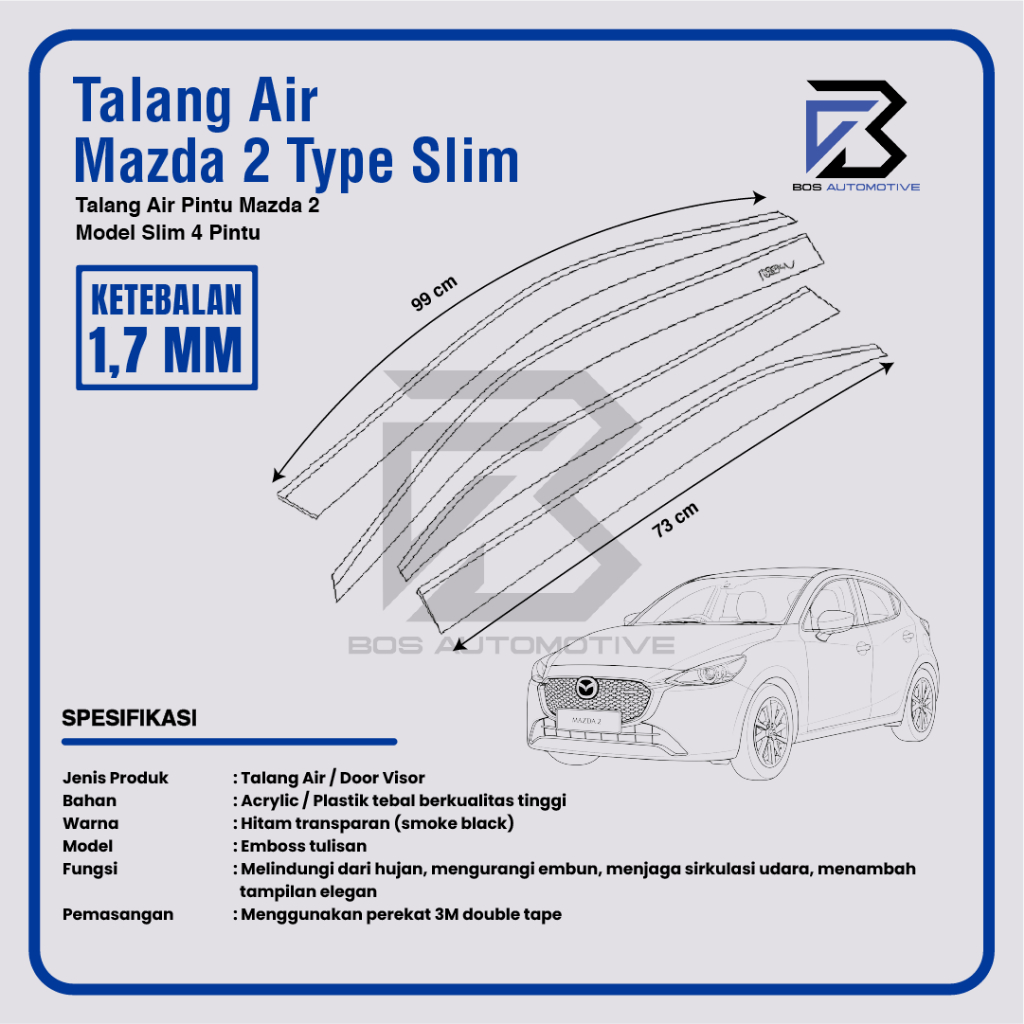 Talang Air Pintu Mobil Mazda 2 2009 - 2014 Model Slim 4 Pintu - foto-produk-2