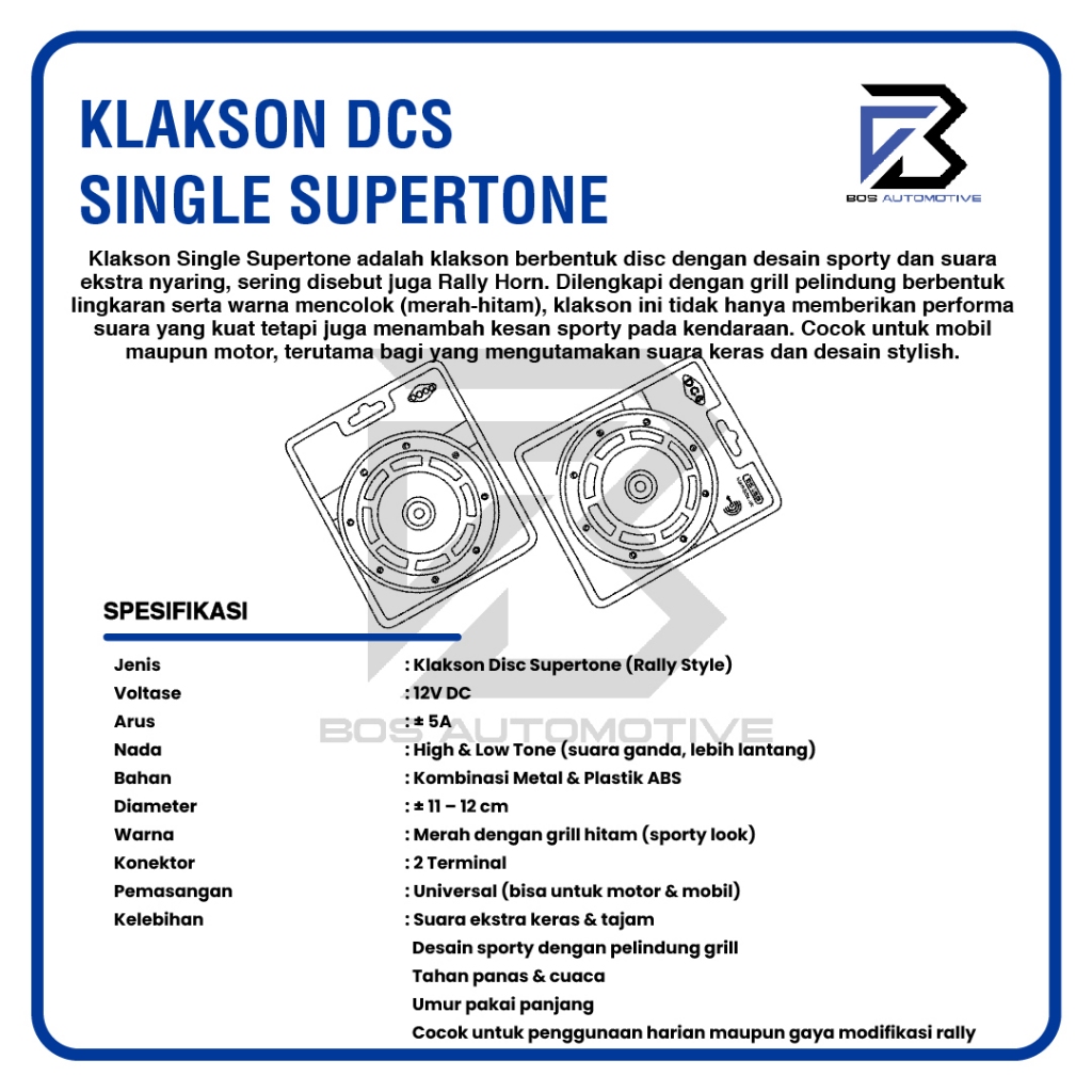 Klakson Mobil Motor DCS Mobil Motor Single Disc Supertone Standard 12V 24V - foto-produk-2