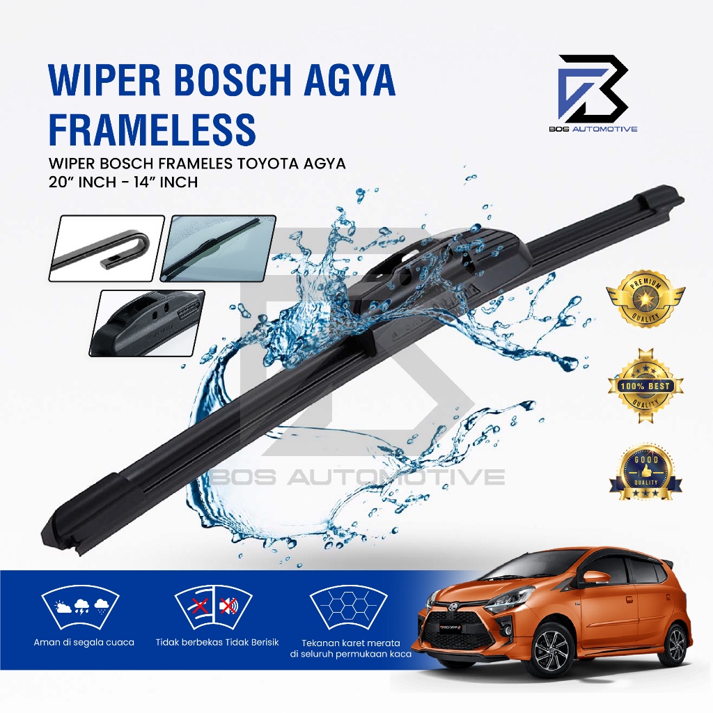 Wiper Blade BOSCH Clear Frameless Karet Kipas Kaca Depan Mobil TOYOTA AGYA - DAIHATSU AYLA Frame Hook 21" - 14" Inch Original - foto-sampul