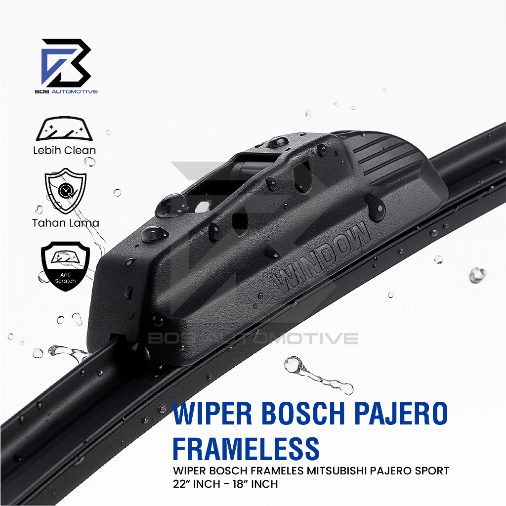 Wiper Blade BOSCH Clear Frameless Karet Kipas Kaca Depan Mobil MITSUBISHI PAJERO SPORT Frame Hook 22" - 18" Inch Original - foto-produk-1