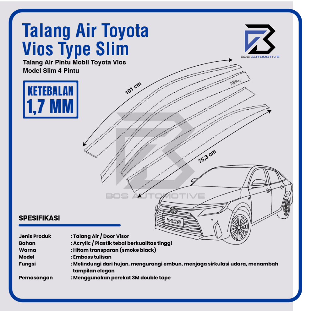 Talang Air Pintu Mobil Toyota Vios 2003 â€“ 2007 Model Slim 4 Pintu - foto-produk-2