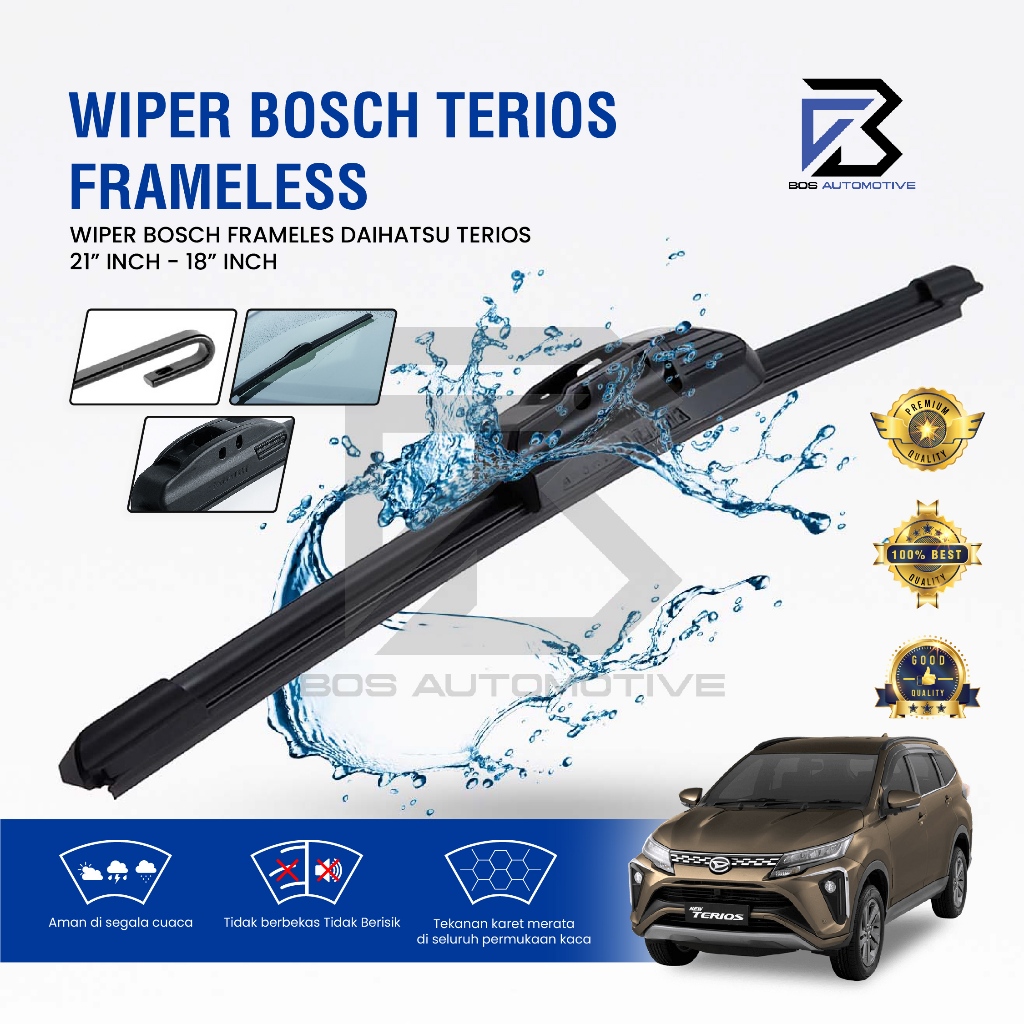 Wiper Blade BOSCH Clear Frameless Karet Kipas Kaca Depan Mobil TOYOTA RUSH - DAIHATSU TERIOS Frame Hook 21" - 18" Inch Original - foto-variasi-4