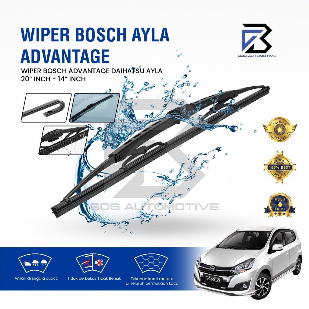 Wiper Blade BOSCH Clear Frameless Karet | Advantage Besi Kipas Kaca Depan Mobil DAIHATSU AYLA - TOYOTA AGYA Frame Hook 21" - 14" Inch Original - foto-variasi-1