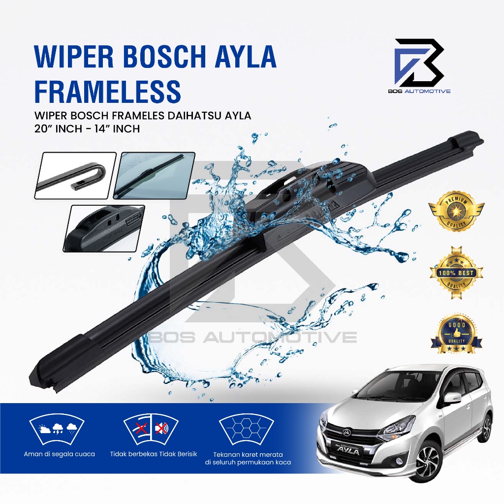 Wiper Blade BOSCH Clear Frameless Karet | Advantage Besi Kipas Kaca Depan Mobil DAIHATSU AYLA - TOYOTA AGYA Frame Hook 21" - 14" Inch Original - foto-variasi-2