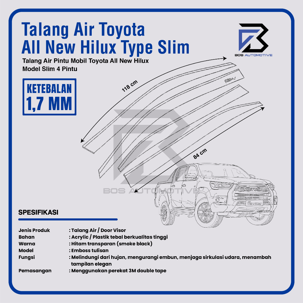 Talang Air Pintu Mobil Toyota  All New Hilux 2016 â€“ 2021 Double Cabin Model Slim 4 Pintu - foto-produk-2