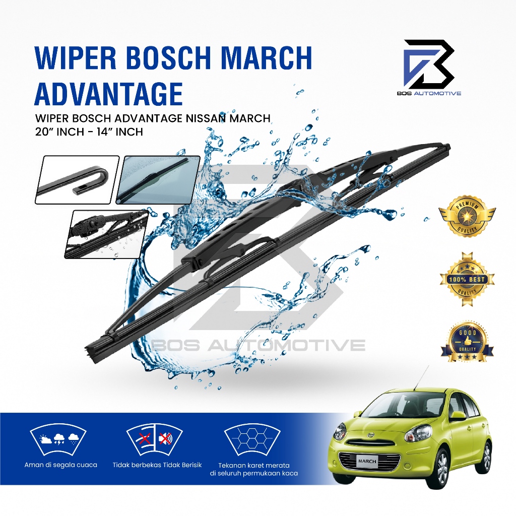 Wiper Blade BOSCH Clear Frameless Karet Kipas Kaca Depan Mobil NISSAN MARCH Frame Hook 21" - 14" Inch Original - foto-variasi-1