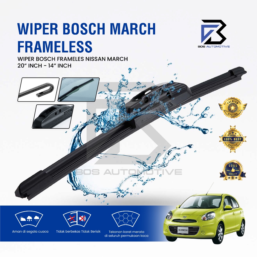 Wiper Blade BOSCH Clear Frameless Karet Kipas Kaca Depan Mobil NISSAN MARCH Frame Hook 21" - 14" Inch Original - foto-variasi-2