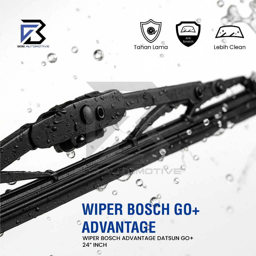Wiper Blade BOSCH Advantage Besi | Clear Frameless Karet Kipas Kaca Depan Mobil DATSUN GO+ Frame Hook 24" Inch Original - foto-produk-1