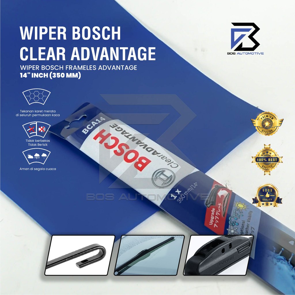 Wiper Blade BOSCH Frameless Clear Advantage Aerofit Pisang Full Karet Kipas Kaca Depan Mobil Frame Hook 14" 15" 16" 17" 18" 19" 20" 21" 22" 24" 26" Inch Original - foto-variasi-1