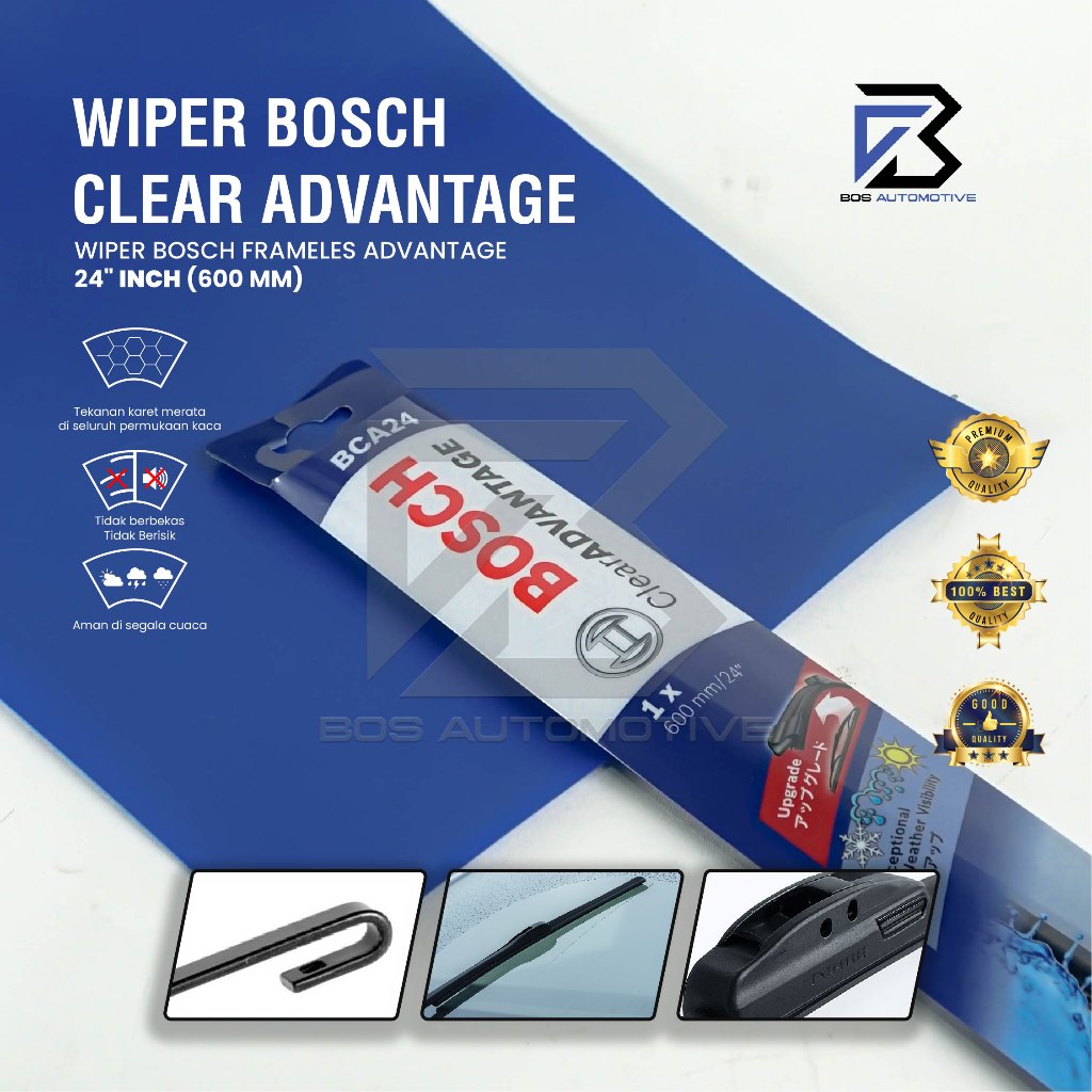 Wiper Blade BOSCH Frameless Clear Advantage Aerofit Pisang Full Karet Kipas Kaca Depan Mobil Frame Hook 14" 15" 16" 17" 18" 19" 20" 21" 22" 24" 26" Inch Original - foto-variasi-10