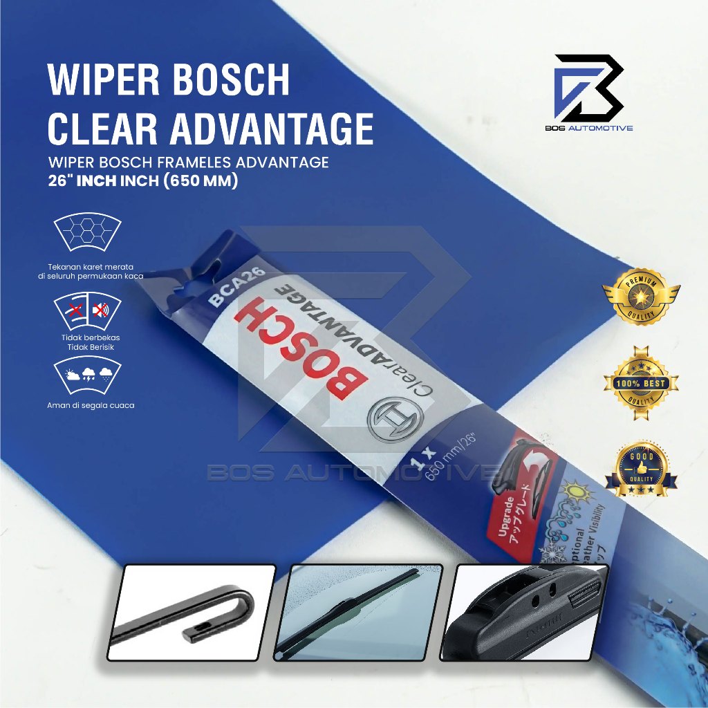 Wiper Blade BOSCH Frameless Clear Advantage Aerofit Pisang Full Karet Kipas Kaca Depan Mobil Frame Hook 14" 15" 16" 17" 18" 19" 20" 21" 22" 24" 26" Inch Original - foto-variasi-11