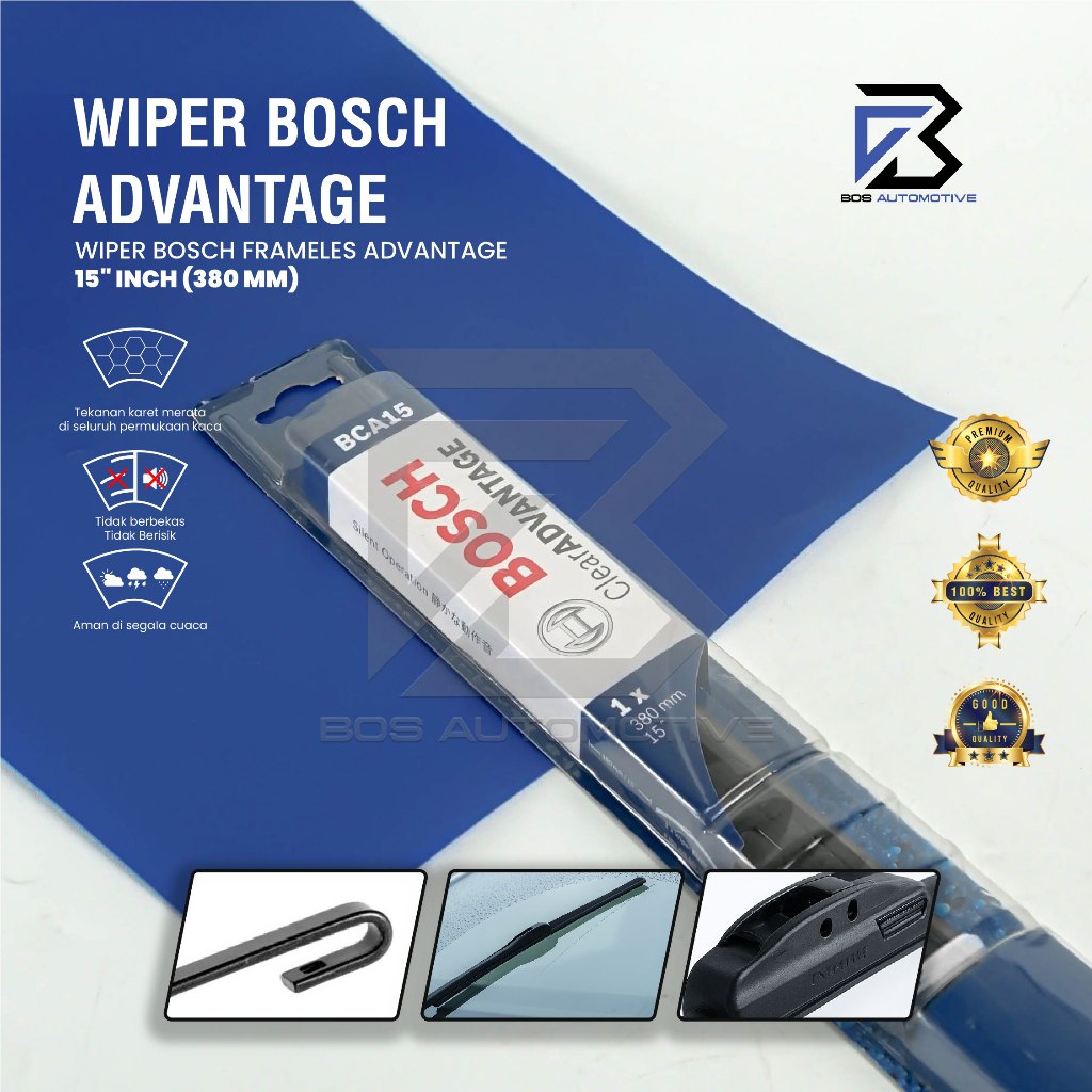 Wiper Blade BOSCH Frameless Clear Advantage Aerofit Pisang Full Karet Kipas Kaca Depan Mobil Frame Hook 14" 15" 16" 17" 18" 19" 20" 21" 22" 24" 26" Inch Original - foto-variasi-2