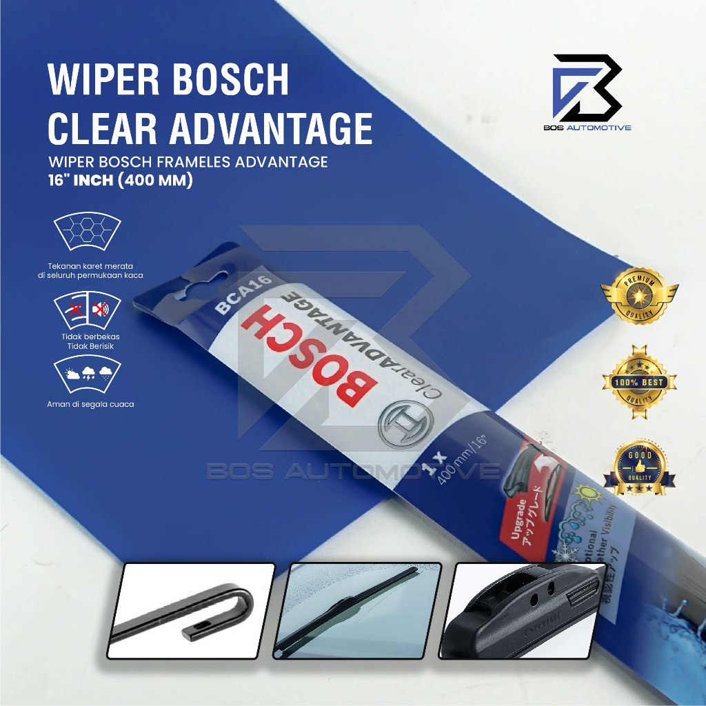 Wiper Blade BOSCH Frameless Clear Advantage Aerofit Pisang Full Karet Kipas Kaca Depan Mobil Frame Hook 14" 15" 16" 17" 18" 19" 20" 21" 22" 24" 26" Inch Original - foto-variasi-3