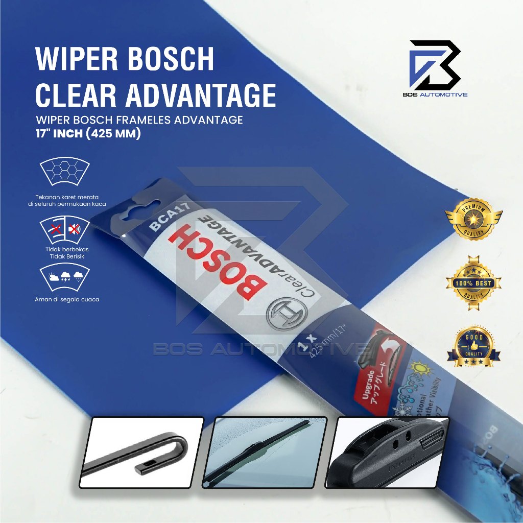 Wiper Blade BOSCH Frameless Clear Advantage Aerofit Pisang Full Karet Kipas Kaca Depan Mobil Frame Hook 14" 15" 16" 17" 18" 19" 20" 21" 22" 24" 26" Inch Original - foto-variasi-4