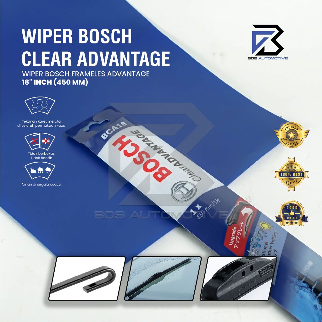 Wiper Blade BOSCH Frameless Clear Advantage Aerofit Pisang Full Karet Kipas Kaca Depan Mobil Frame Hook 14" 15" 16" 17" 18" 19" 20" 21" 22" 24" 26" Inch Original - foto-variasi-5
