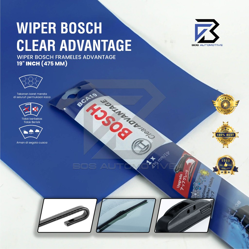 Wiper Blade BOSCH Frameless Clear Advantage Aerofit Pisang Full Karet Kipas Kaca Depan Mobil Frame Hook 14" 15" 16" 17" 18" 19" 20" 21" 22" 24" 26" Inch Original - foto-variasi-6
