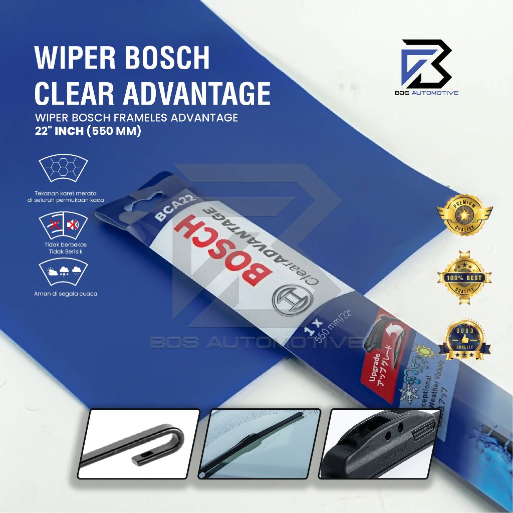 Wiper Blade BOSCH Frameless Clear Advantage Aerofit Pisang Full Karet Kipas Kaca Depan Mobil Frame Hook 14" 15" 16" 17" 18" 19" 20" 21" 22" 24" 26" Inch Original - foto-variasi-9