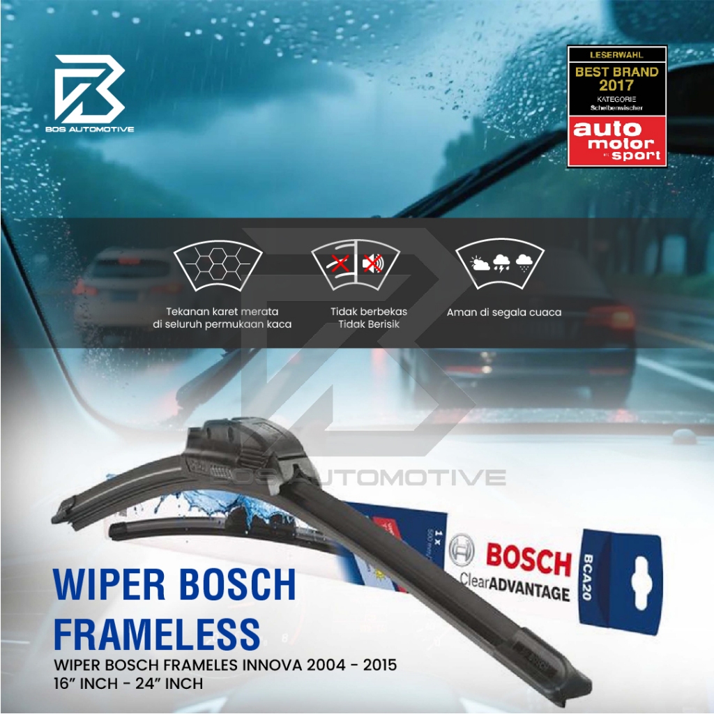 Wiper Blade BOSCH Clear Frameless Karet Kipas Kaca Depan Mobil TOYOTA INNOVA LAMA Frame Hook 2004 â€“ 2015 Original - foto-produk-4